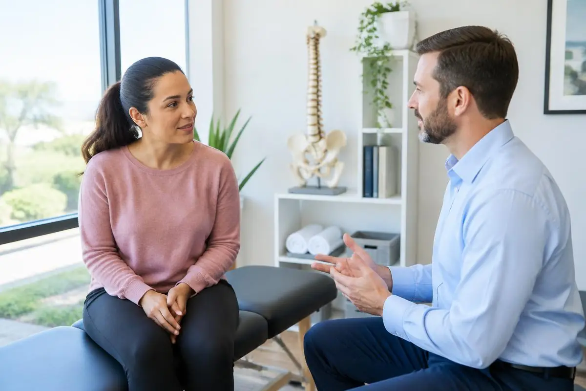 Patient talking with a chiropractor